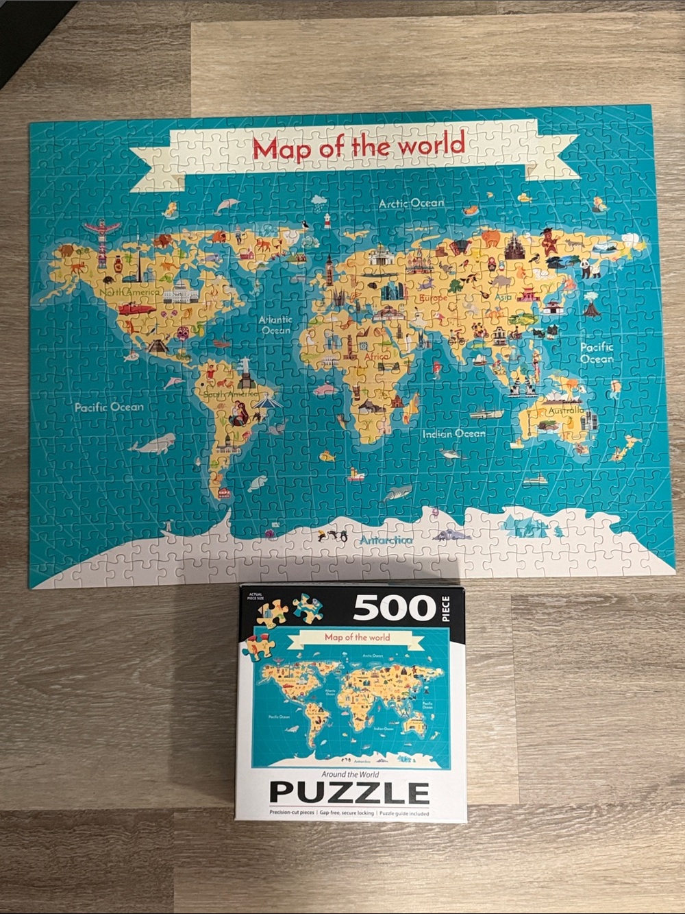 Kids World Map Puzzle - Teal & Yellow - 500 Piece